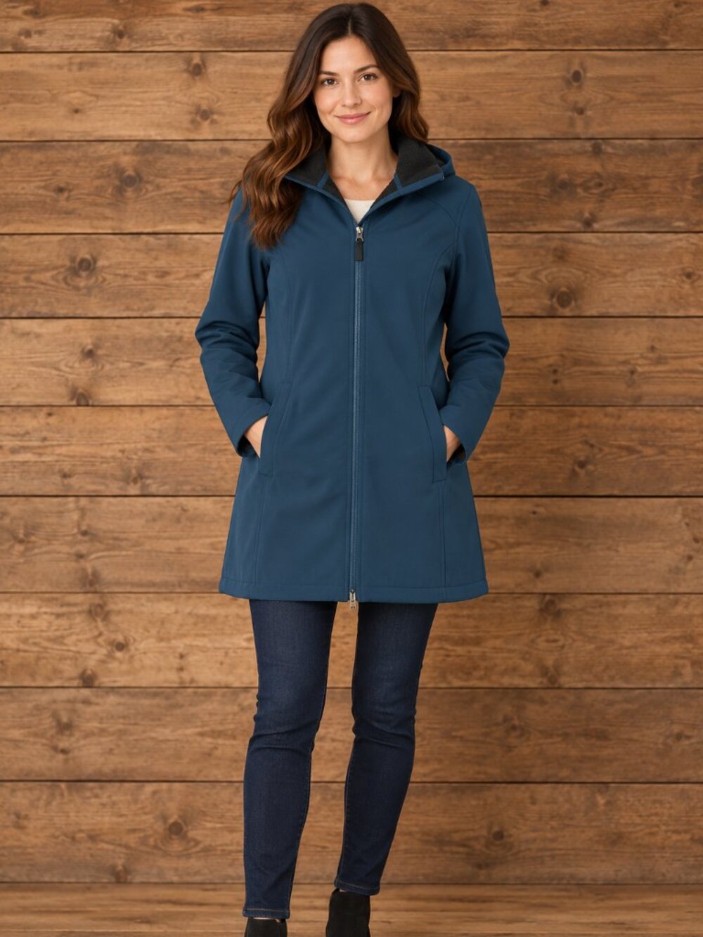 Eddie Bauer Blue Hooded Fleece-Lined Jacket | Small